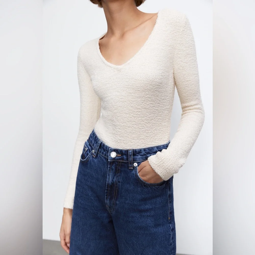 NWOT Zara Textured Knit Bodysuit - Picture 3 of 9